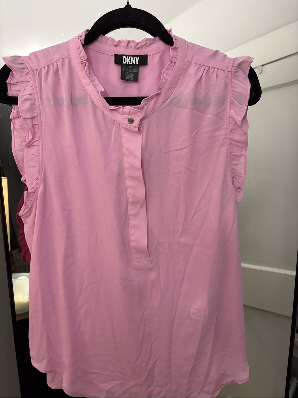DKNY Pink Ruffle Henley Shell - Picture 2 of 8